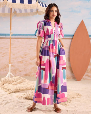 Maxi Dress Resort Wear - Multicolor Sicily Gown by Zazu