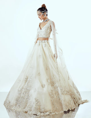Ivory Lehenga Set for Indian Wedding - daffodil Cape Style by Pallavi Poddar