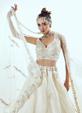 Ivory Lehenga Set for Indian Wedding - daffodil Cape Style by Pallavi Poddar
