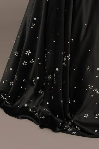 Black satin lehenga set with draped blouse