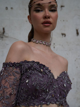 Purple blouse and mermaid skirt set with veil