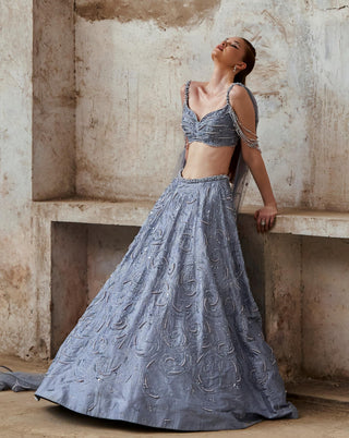 Light blue pearl embroidery lehenga set