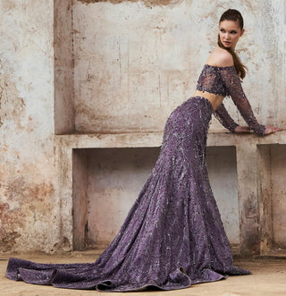 Purple blouse and mermaid skirt set with veil