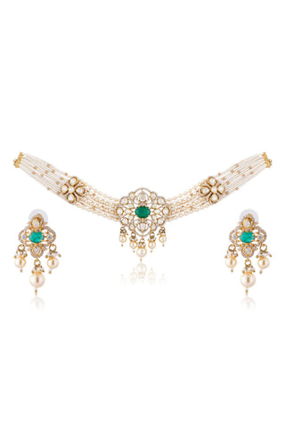 Choker Necklace Indian Wedding - Green aabha by Amraani