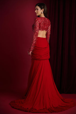 Lehenga Set for Indian Weddings – Red Kaira Mermaid by Aayushi Maniar