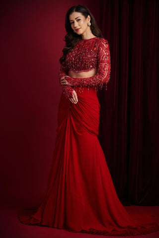 Lehenga Set for Indian Weddings – Red Kaira Mermaid by Aayushi Maniar