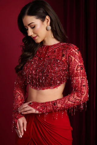 Lehenga Set for Indian Weddings – Red Kaira Mermaid by Aayushi Maniar