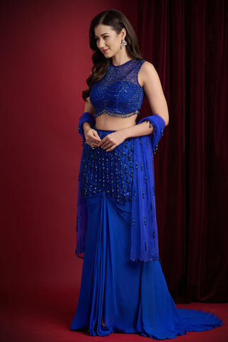 Blue Lehenga for Indian Weddings – Indra Drape by Aayushi Maniar