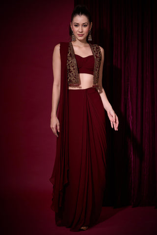 Saree Jacket Set for Indian Weddings – Rudrani Maroon by Aayushi Maniar