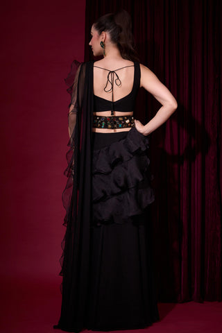Frill Saree for Indian Weddings – Black Raatrini by Aayushi Maniar