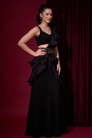 Frill Saree for Indian Weddings – Black Raatrini by Aayushi Maniar