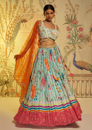 Aqua blue crepe silk lehenga set