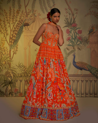 Tangerine corset anarkali and dupatta