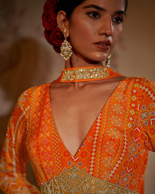 Tangerine patola anarkali and dupatta