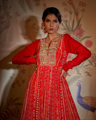 Scarlet yoke patola anarkali and dupatta