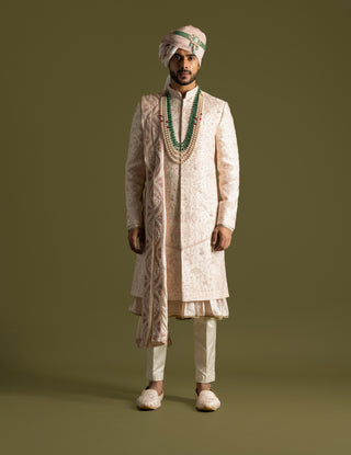 Powder pink tonal embroidery sherwani set