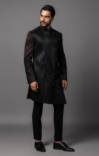 Stone brown dalas achkan with leather cord set