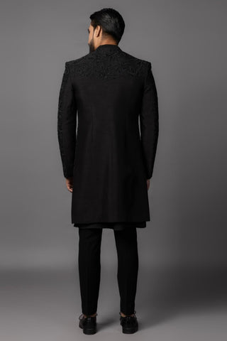 Black foral double panel dp achkan kurta set