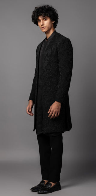 Black shadow open achkan jacket set