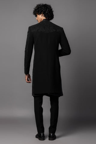Black shadow open achkan jacket set