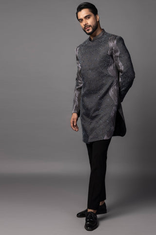 Deep llano gray embroidered achkan set