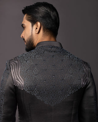 Deep llano gray embroidered achkan set