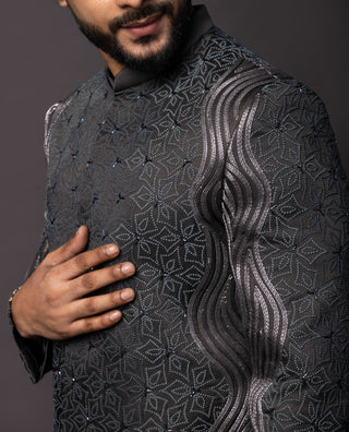 Deep llano gray embroidered achkan set