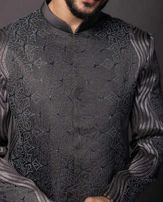 Deep llano gray embroidered achkan set