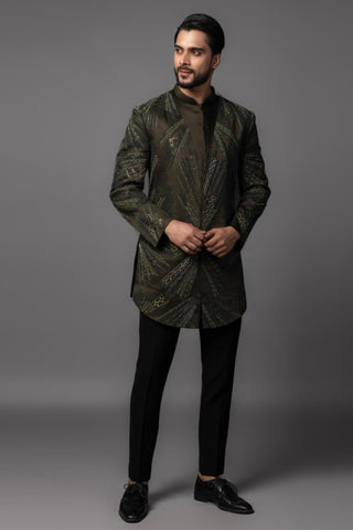 Sap green rainshower embroidered achkan set