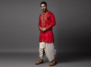 Red crimson enamel kurta set