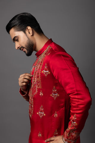 Red crimson enamel kurta set
