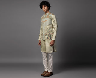 Green kasuti elephant nehru jacket with kurta and pajama