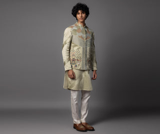 Green kasuti elephant nehru jacket with kurta and pajama