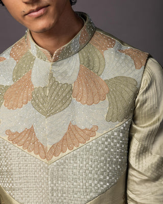 Green kasuti elephant nehru jacket with kurta and pajama