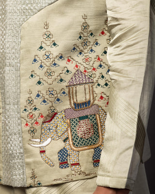 Green kasuti elephant nehru jacket with kurta and pajama