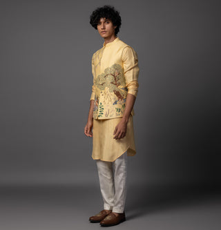 Yellow ram sita nehru jacket with kurta and pajama