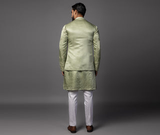 Green kasuti maple leaf nehru jacket with kurta and pajama