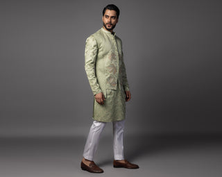 Green kasuti maple leaf nehru jacket with kurta and pajama