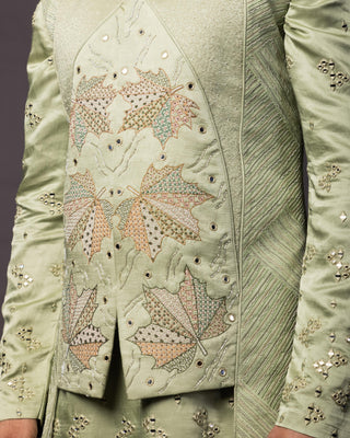 Green kasuti maple leaf nehru jacket with kurta and pajama