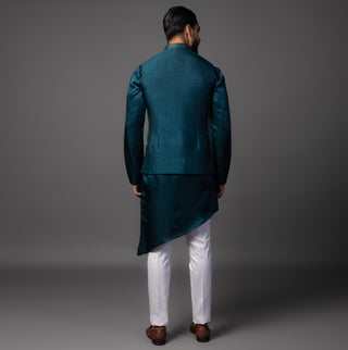 Blue shiv parvati milan nehru jacket with kurta and pajama