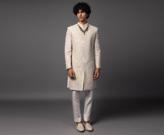 Yellow andarmahal sherwani set