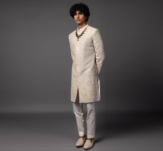 Yellow andarmahal sherwani set