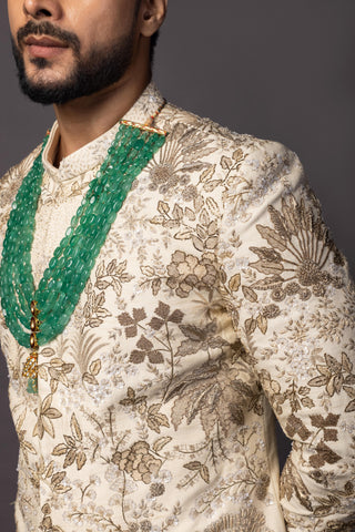 Ivory rainforest sherwani set