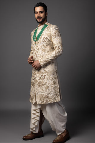Ivory rainforest sherwani set