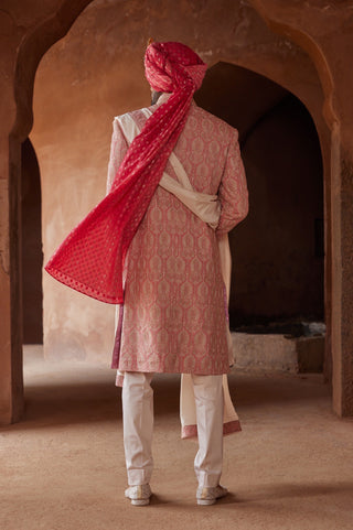 Pink tarana tonal beadwork sherwani set by Nitika Gujral at Mrs. G