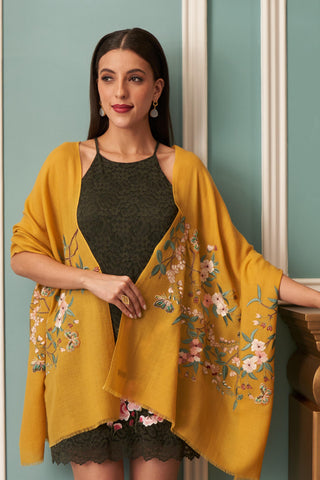 Stole Indian Wedding - Yellow Garden Diary Fine Merino Wool by Mauli
