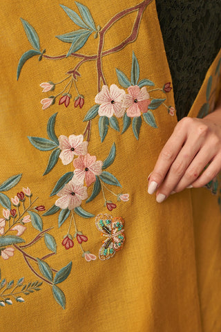 Stole Indian Wedding - Yellow Garden Diary Fine Merino Wool by Mauli