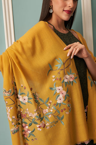 Stole Indian Wedding - Yellow Garden Diary Fine Merino Wool by Mauli