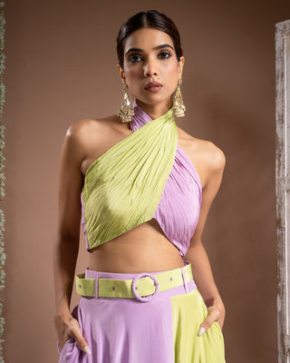 Green lilac indo lehenga set