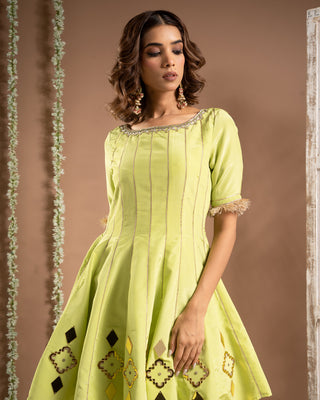 Green short anarkali tulip salwar set